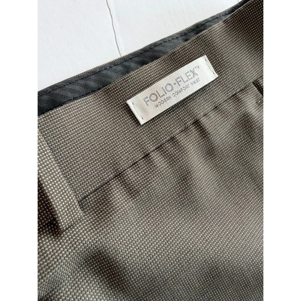 Perry Ellis Portfolio Dress Pants Men 38x29 Brown Folio-Flex Classic Fit
